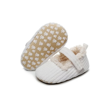 

Rockomi Infant Princess Shoe Plush Lined Crib First Walking Flats Toddler Non-slip Comfort Shoes Lightweight Magic Tape Mary Jane White Soft Sole 5C