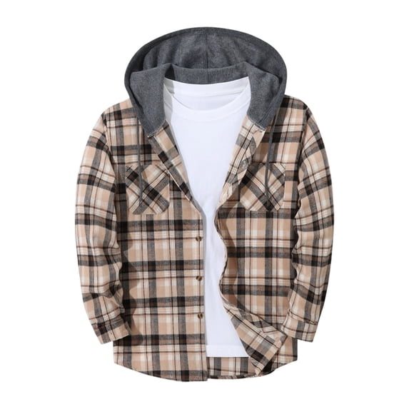 Evdexr Flannel Shirt Mens Long Sleeve Plaid Button Down Hoodie 2026 Lightweight Casual Trendy Jackets Hooded Breathable Christmas Tops with Pockets 2XL