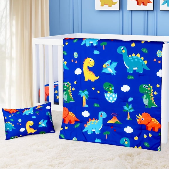 JISEN 3-Piece Colorful Dinosaurs Crib Bedding Set