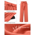 thumbnail image 6 of SHOWMALL Plus Size Women's Wide Leg Lounge Pants with Pockets Coral 3X Lightweight High Waisted Adjustable Tie Knot Loose Trousers, 6 of 9