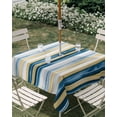 thumbnail image 3 of Square Outdoor Tablecloth with Umbrella Hole Blue Yellow Striped Outside Table Cloth Waterproof Patio Table Cover Modern Stripes Art Watercolor Zipper Tablecloths for Picnic Party Camping 60x60 Inch, 3 of 8