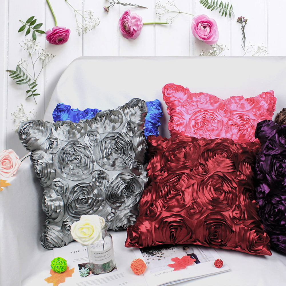 3D Rose Embroidered Pillow Case Cover Sofa Waist Throw Cushion Car Home Decor