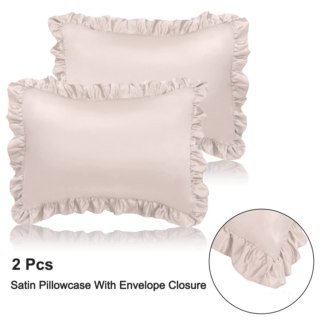 Set Of 2 Satin Pillowcase Pillow Shams Oxford Pillowcases With Ruffled