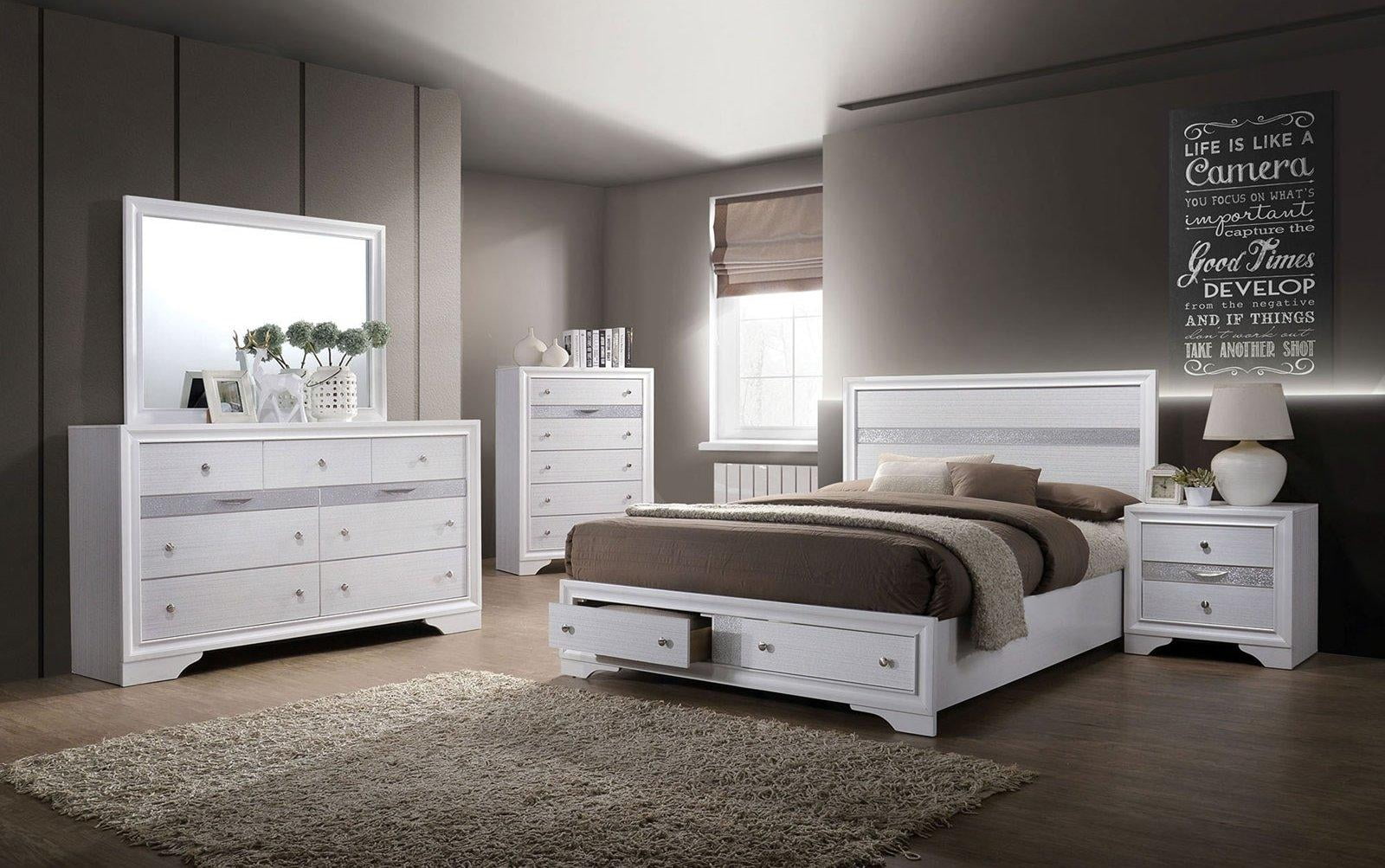 Contemporary White Solid Wood King Bedroom Set 5pcs FOA CM7552 Chrissy
