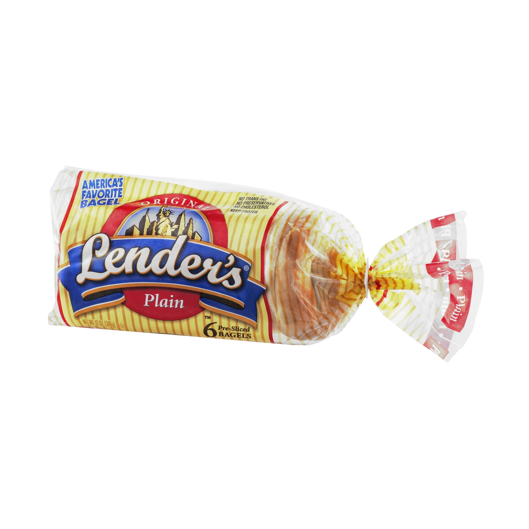 Lender's Frozen Original Plain Grain 6 Ct Soft Round Bagels 12oz Bag No Grain