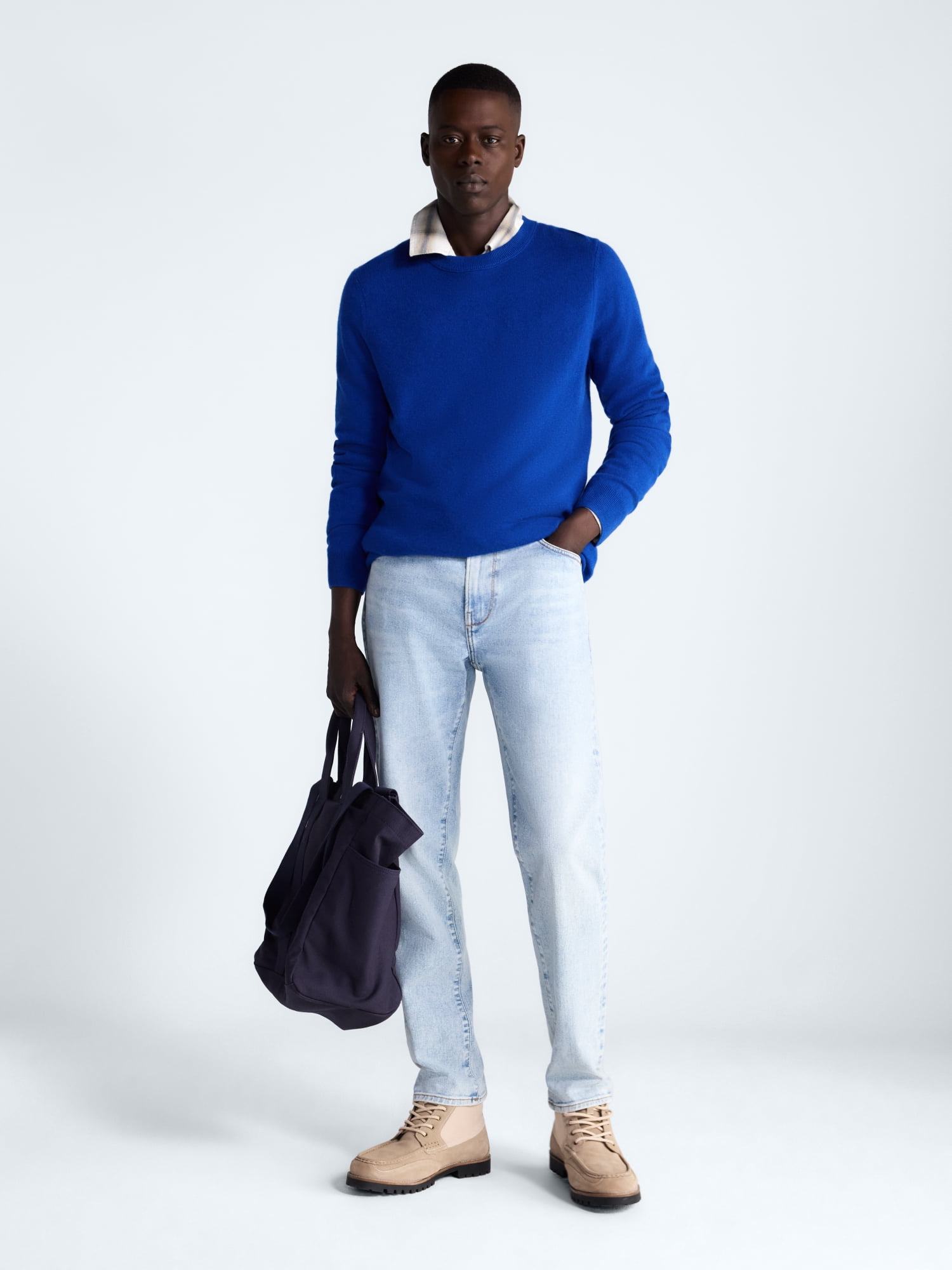 Free Assembly Men’s Cashmere Crewneck Sweater with Long Sleeves, Midweight, Sizes XS-2XL