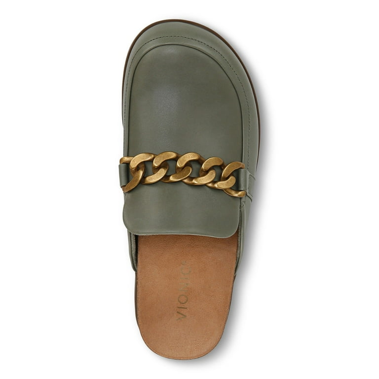 Vionic Women's Joyful Georgie Slip On Leather and Suede Army Green