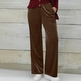 thumbnail image 2 of LRen Women's Velvet Pants High Waist Elegant Trousers with Pockets Work Business Ankle Pants ,Brown,L, 2 of 7