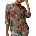 thumbnail image 2 of Sonducket Blusa informal con botones de manga larga y estampado de gasa para mujer Prendas para la parte del cuerpo Gris METRO, 2 of 6