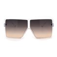 thumbnail image 2 of Retro Oversize Large Rectangular Mobster Flat Top Sunglasses Clear Gradient Brown, 2 of 4