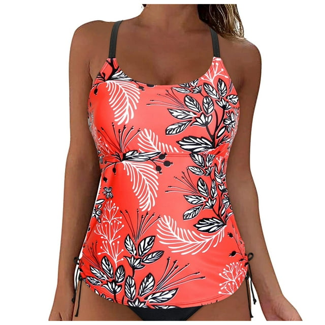 Huesdet Hauts de Tankini pour Femmes, Haut de Maillot de Bain à Col Montant, Contrôle du Ventre, Haut de Maillot de Bain Modeste, Haut de Tankini Sans Bas (Rouge, M)