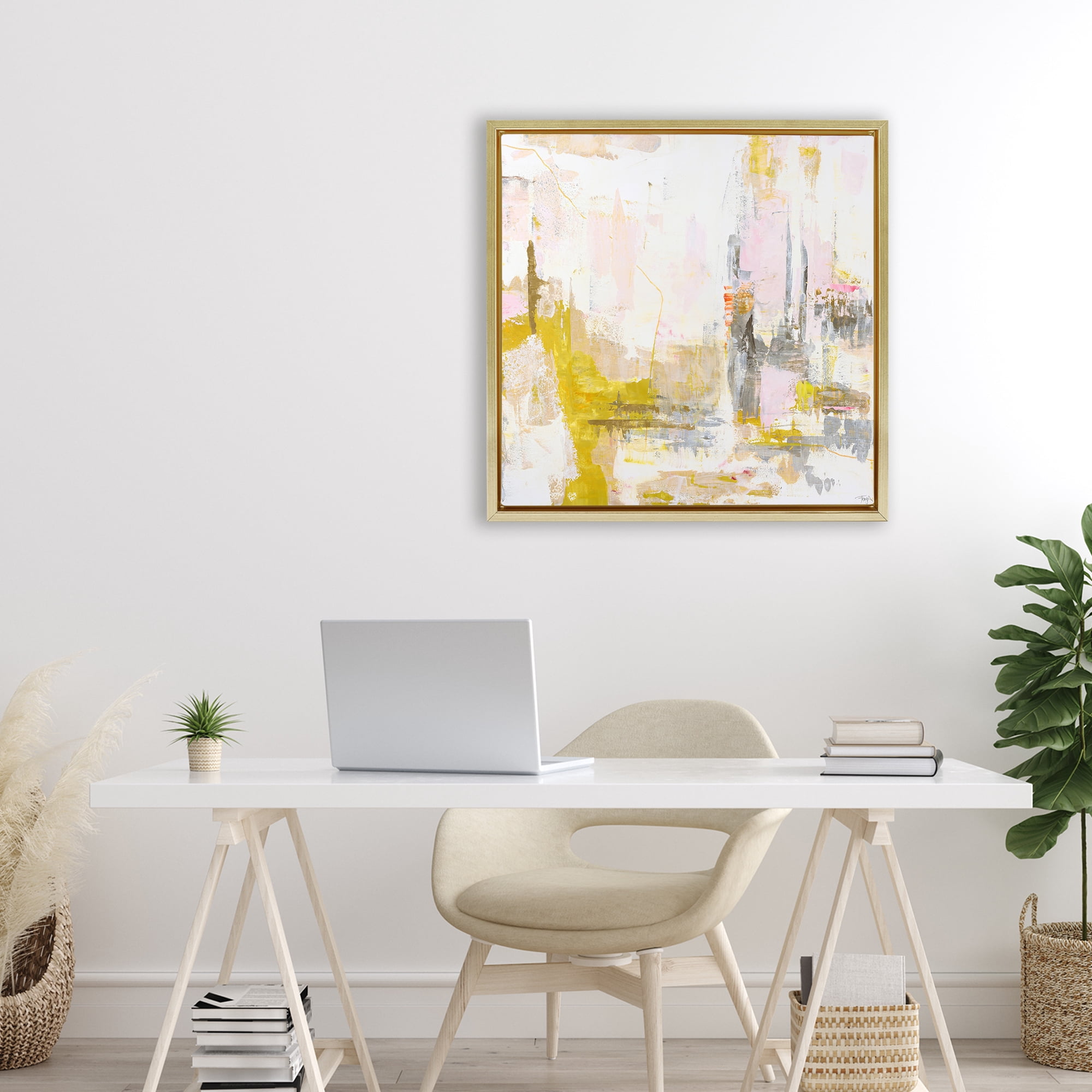 Stupell Industries New Age Yellow Abstract Gold Framed Floater Canvas Wall Art, design by Design Fabrikken