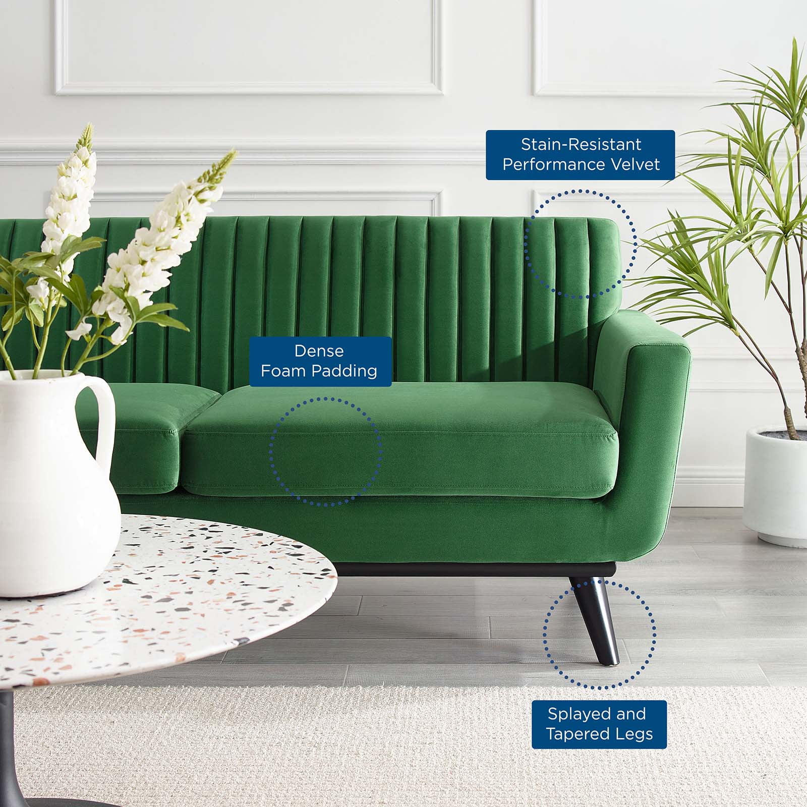 Modway Engage Channel Tufted Performance Velvet Loveseat in Emerald