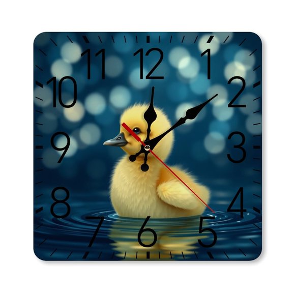 RKSupls 10×10inch Square Silent Wall Clock Wooden Frame, Cute Duckling Water Scale Decorative Clock for Home Bedroom Living Room Office