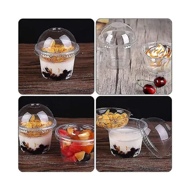 100pcs 250ml Fruit Cups With Lid Small Lids Dome Ice Cream Yogurt Containers Baking Supplies For Kids Perfect- Disposable Dessert Cups Clear Salad Cup
