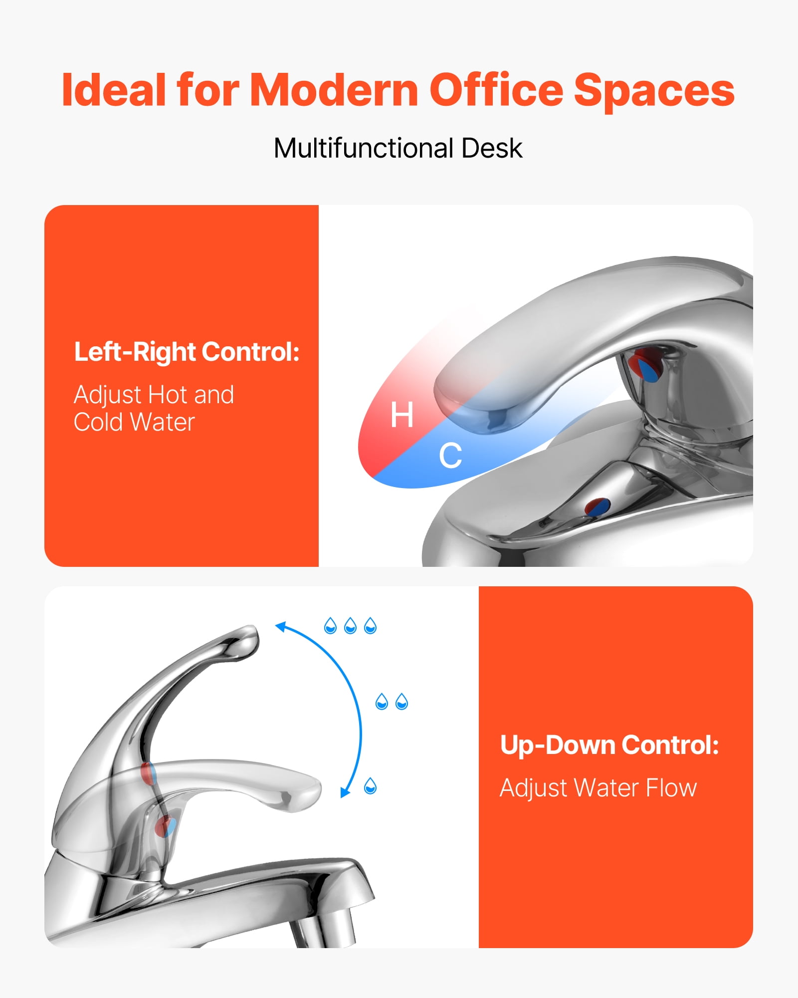 VEVOR Single Handle Sink Faucet, Chrome-Plated Silver Single Handle Bathroom Faucet, Kitchen Water Faucets with Overflow 1 or 3 Hole, Suitable for Bathroom, RV, Bar Sink, Public Restroom, Press-Type