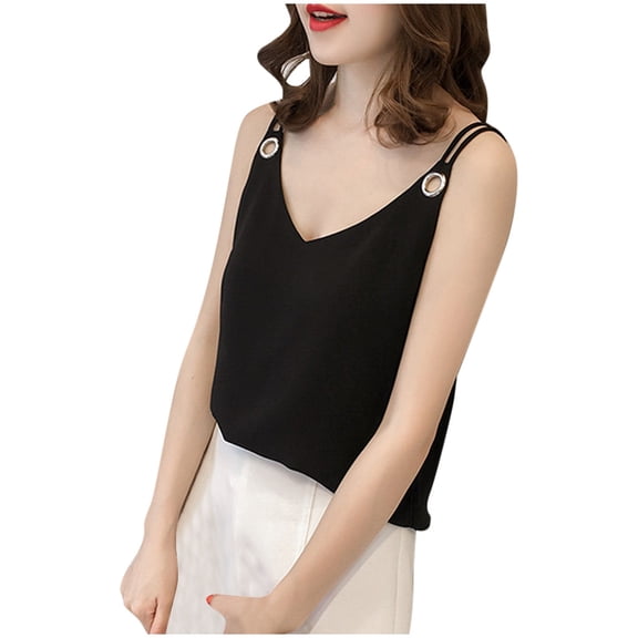 ZVNAΖH Women's Camisole Tops Fashion Lady Sleeveless Vest V-Neck Solid Chiffon Camis Tank Tops