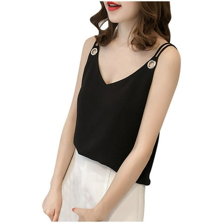 

HSMQHJWE Athletic Tanks For Women Clothes Women Fashion Solid Tops Camis Sleeveless V-Neck Vest Casual Tank Chiffon Women Women S Blouse Bra Too