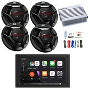 JBL Legend 700 7” Touchscreen Display Double-DIN Mechless Bluetooth AM/FM Receiver W/Wireless Apple CarPlay & Android Auto, 4x 6.5" 300W Peak Power 2-Way Car Audio Speakers, 4 Channel Amplifier W/Kit