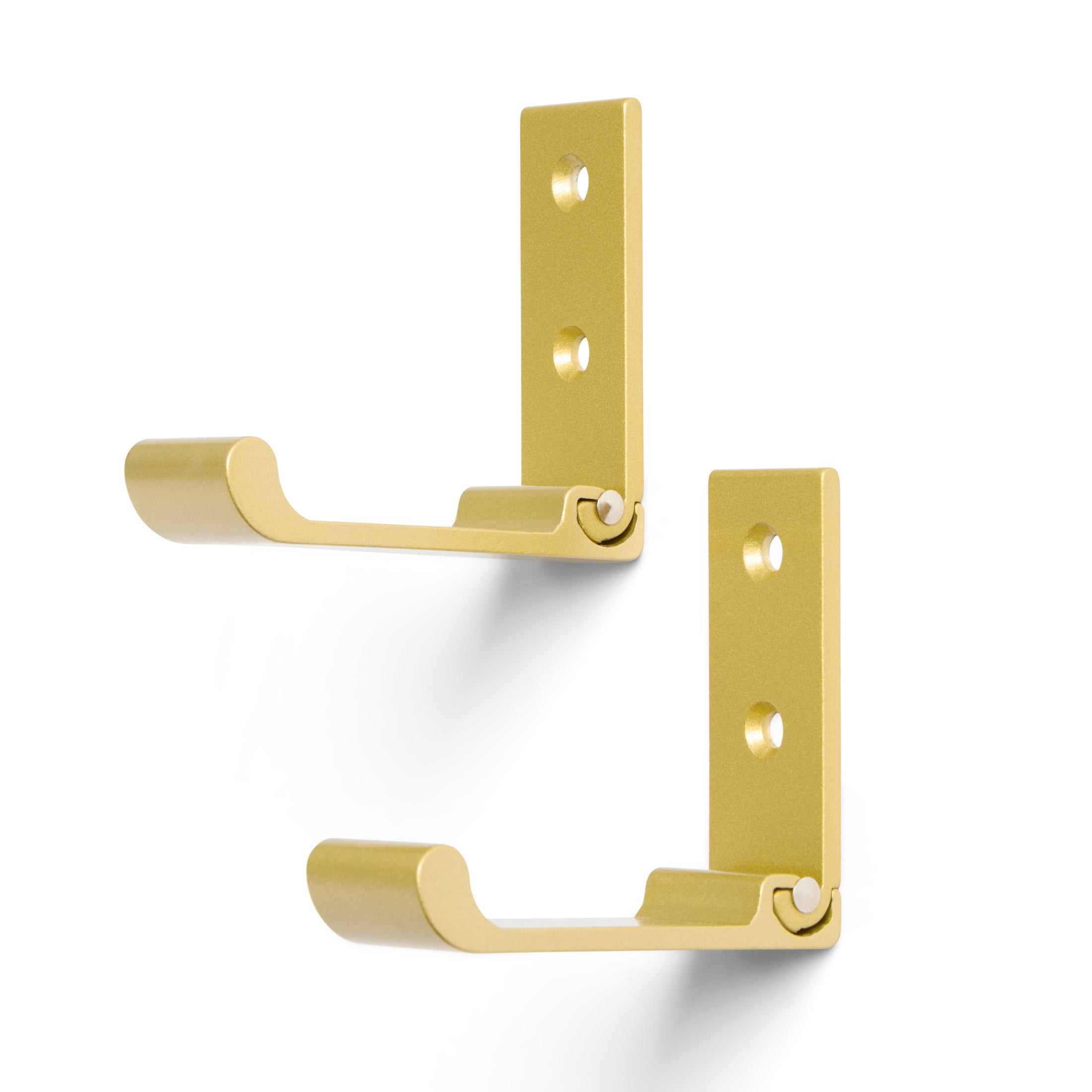Mainstays Wall-Mounted Flip-Down Metal Coat Hooks, Gold, 40 lb Capacity, Mounting Hardware Included, 2 Pack