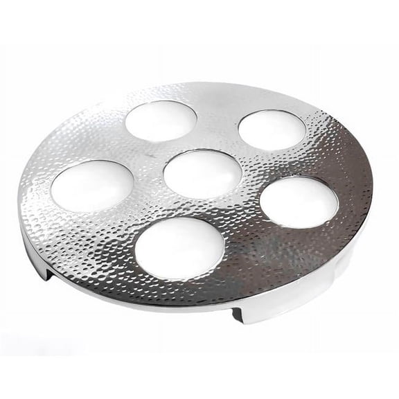 Nua 59608 Hammered Stainless Steel Seder Plate, Silver & White