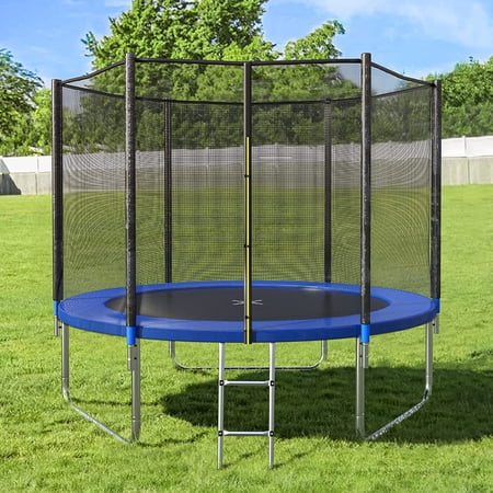 SKOK Trampolines 8FT Recreational Trampoline with Enclosure Net  Outdoor Trampoline for Kids and Adults  ASTM Approved  with Spring Pad  Jumping Mat & Ladder