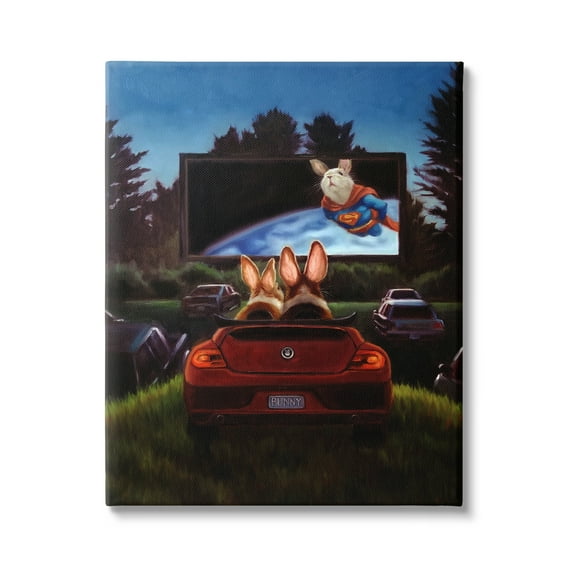 Stupell Industries Romantic Bunny Couple Drive-In Movie Date Animals Painting Gallery Wrapped Canvas Print Wall Art, Design by Lucia Heffernan
