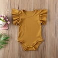 thumbnail image 2 of Franhais Baby Summer Rompers, Solid-Color Ribbed O-Neck Ruffle Sleeves Closefitting Jumpsuit, 2 of 7