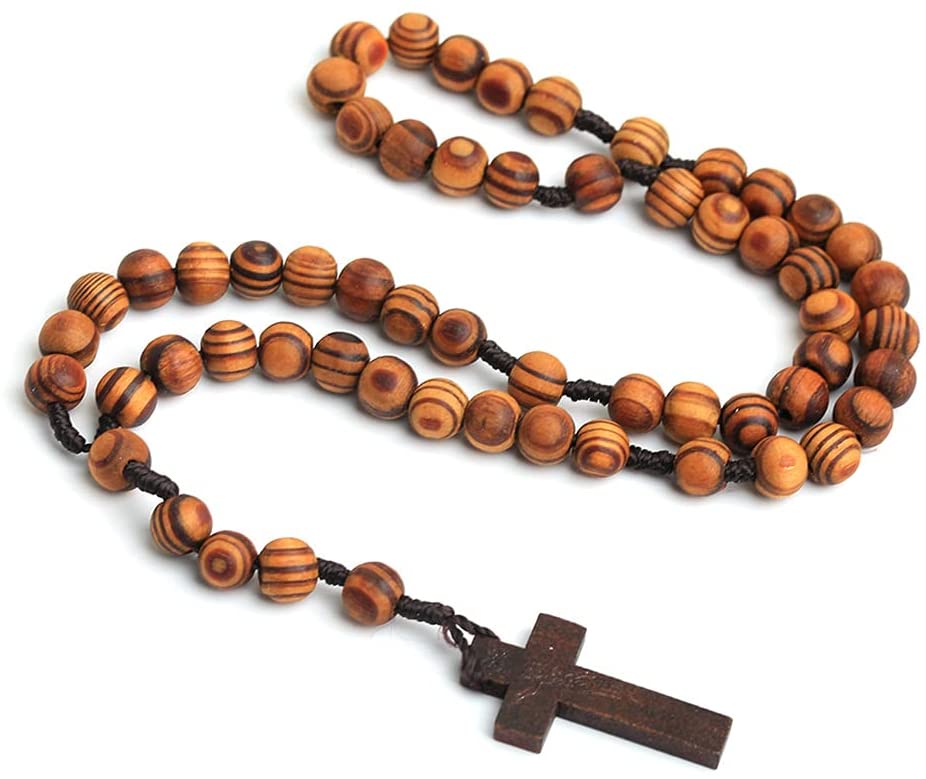 Wooden Grain Beads Jesus Cross Rosary 