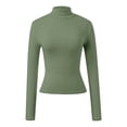thumbnail image 4 of Womens Tops Dressy Casual Long Sleeve High Neck Slim Fit Stretch Basic Solid Color Tee Shirt Fashion Trendy Clothes, 4 of 5