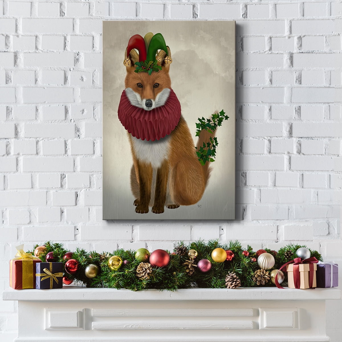 Christmas Holly and Ivy Fox- Gallery Wrapped Canvas