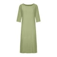 thumbnail image 3 of Gaecuw Cotton Linen Dress Women Crew Neck Tshirt Dress Short Sleeve Plus Size Dresses Calf Length Long Dresses Shift Vacation Dresses Beach Dresses Casual Trendy Solid Going Out Dresses Summer Dresses, 3 of 8