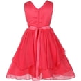 thumbnail image 2 of Flower Girl Dress V-Neck Chiffon Triple Layer Stone Belt for Little Girl Coral 8 JKS.2068, 2 of 2