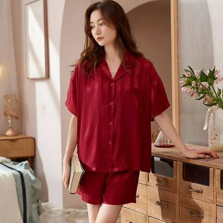 

QWZNDZGR Pajamas For Men and Women Summer Satin Couple Pijama Shorts Lounge Male Home Clothes Suits Silk Sleepwear Couples Pajama Sets