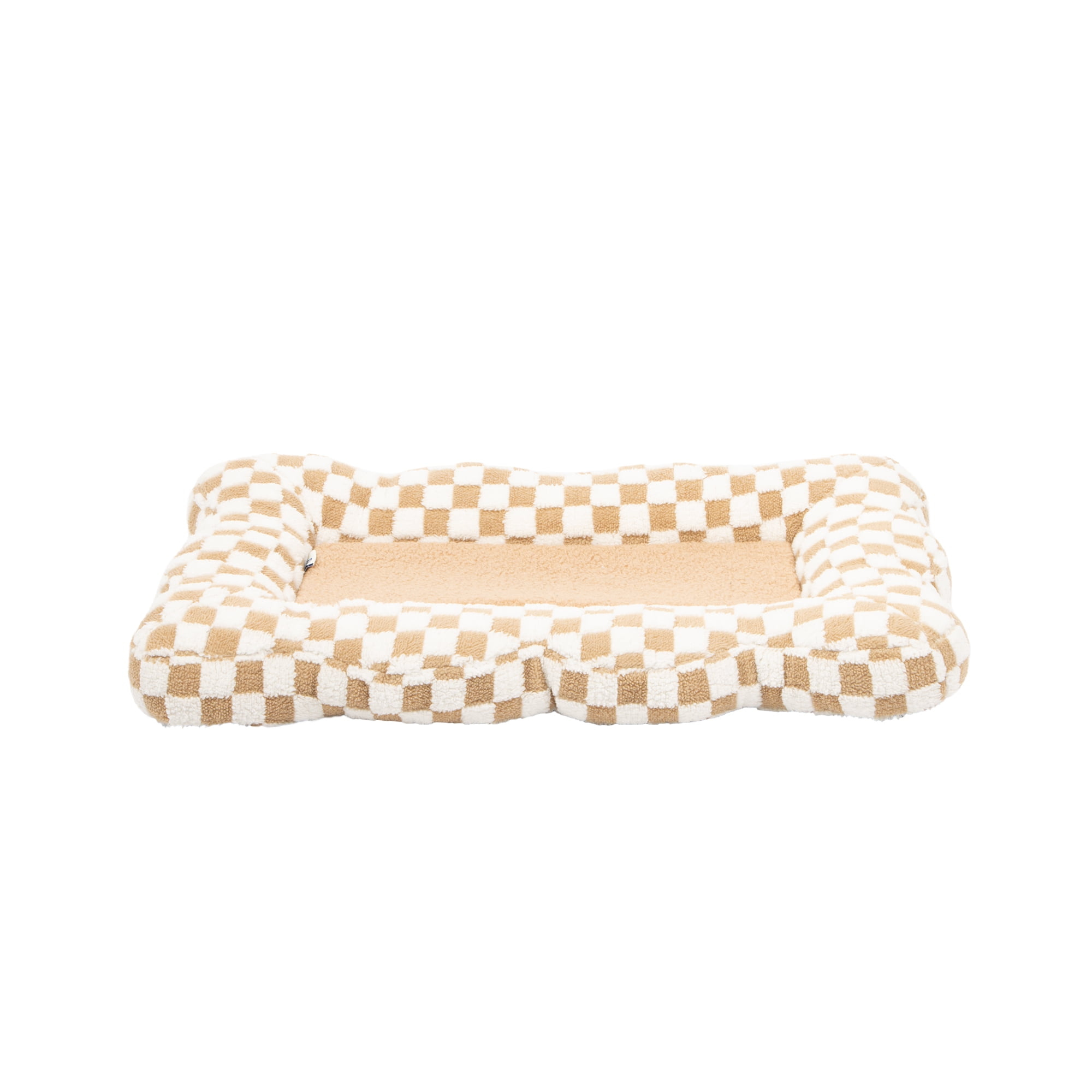 Oodles Checkered Sherpa Cloud Pet Bed, Tan, Medium, 30" L x 19" W
