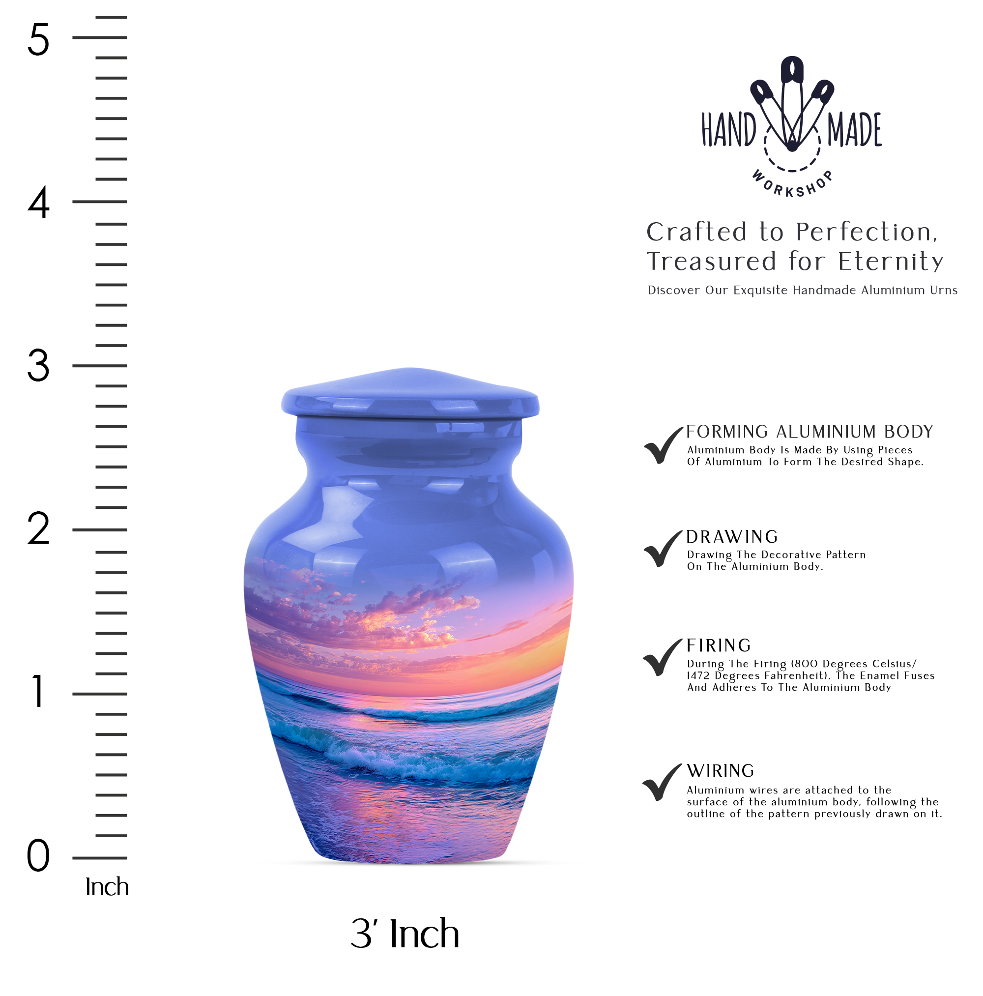 Sunset Beach Urn For Ashes Adult Human - 3 Inch Urns For Human Ashes Set Of 4 - Small Cremation Urns For Women - Sunset Keepsake Funeral Urn For Adult Female ( Size:- 3 Inch Set Of 4 )
