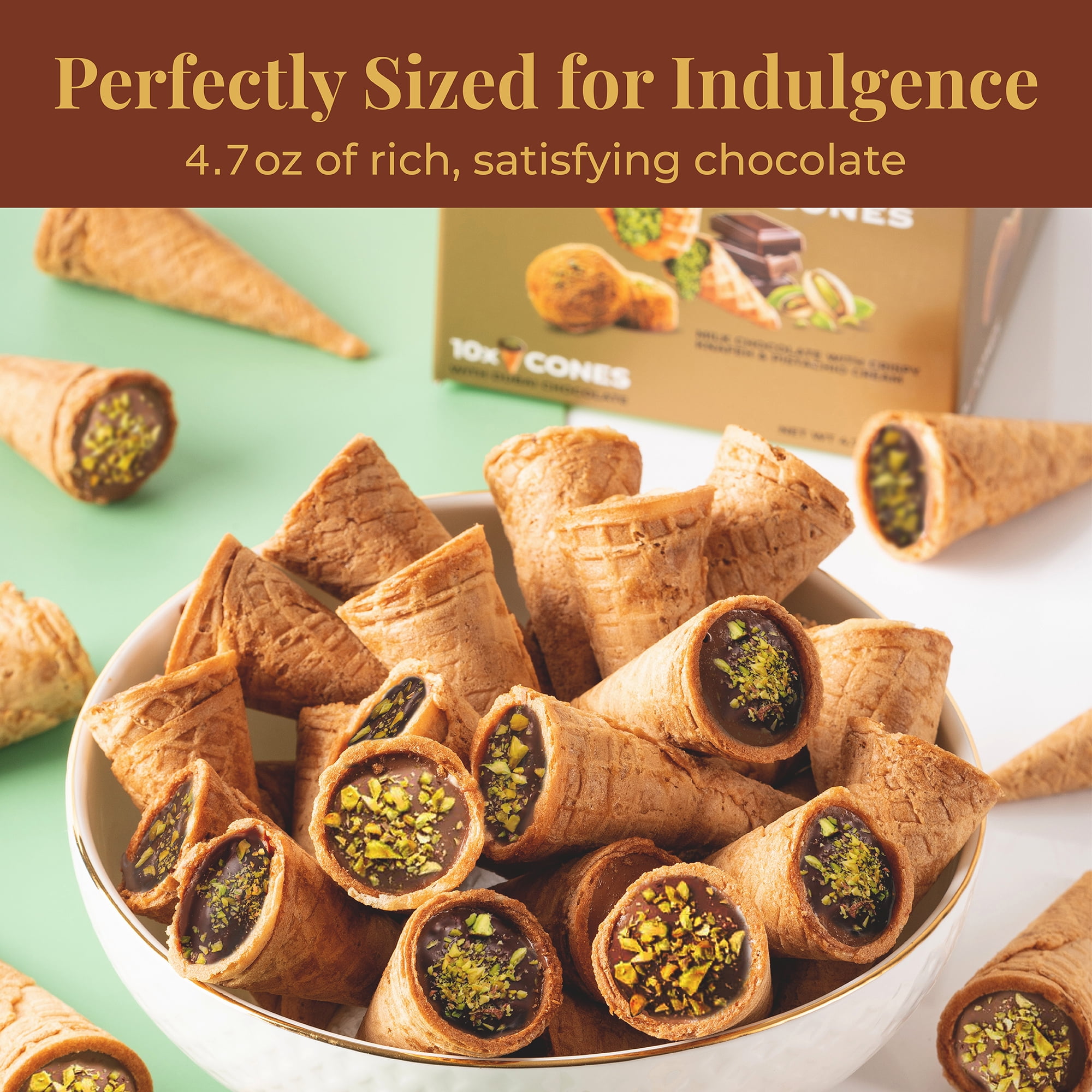 Leonessa Dubai Chocolate Cones with Pistachio Kunafa, Made with Belgian Chocolates, 4.7 oz, 10 Count
