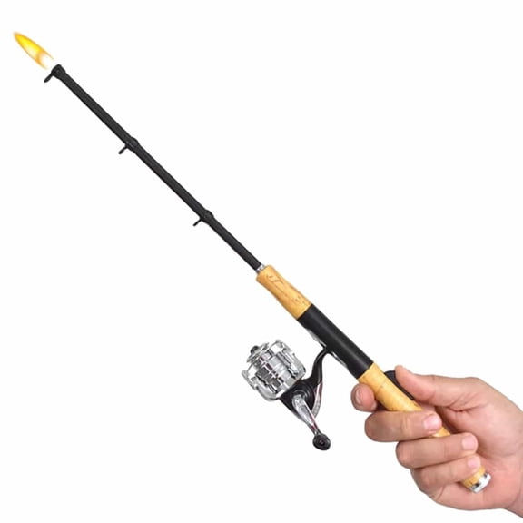 Open Face Fishing Pole BBQ Lighter – Black & White Edition, Refillable, Wind Resistant, Child Resistant