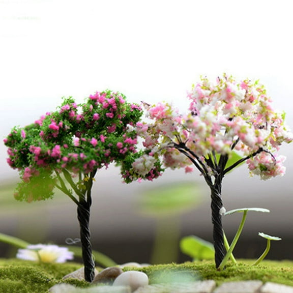 Yesbay Miniature Tree Fairy Garden Decor Dollhouse Plant Pot Figurine DIY Craft Ornament-Red Flower Tree
