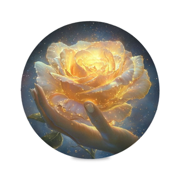 WOBOGO White Gold Rose Round Placemats Set of 1 Heat Resistant Washable Kitchen Table Decorations 15.4in