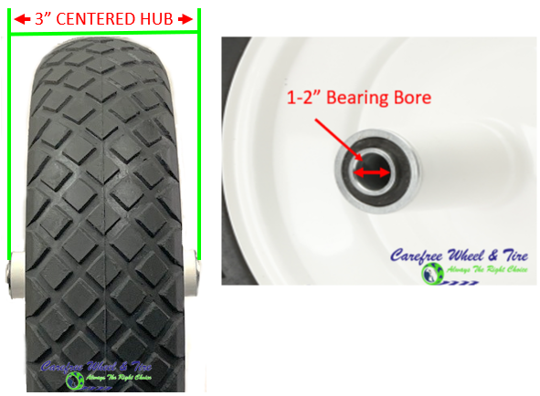 15" x 4"  Carefree Wheelbarrow Wheel With Diamond Tread, 3" Center Hub and 1/2" Bearings - image 2 of 2