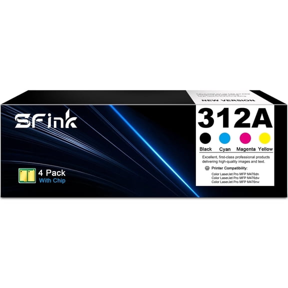 312A (Black,Cyan,Magenta,Yellow) Toner Cartridges 4-Pack Compatible for HP312A CF380A CF381A CF382A CF383A for Color LaserJet Pro MFP M476dn, M476dw, M476nw Printer