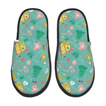 Balery Happy Summer Slient Indoor Furry Fleece Comfort House Shoes Soft Non-Slip Home Shoes Cotton slippers House Slippers-- Medium