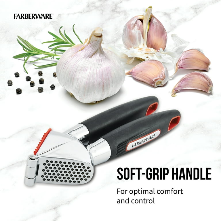 Farberware Soft Grips Garlic Press with Black Handle and Red Accent