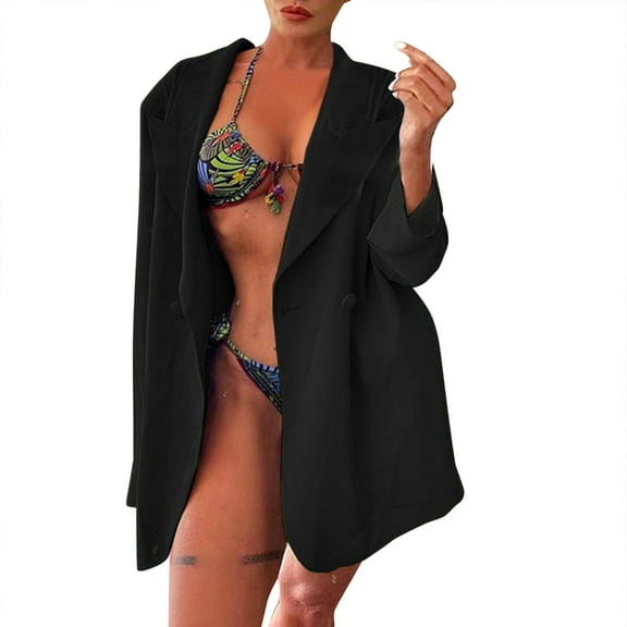 TAIAOJING Women's Button Slim Blazer Jacket Soft Casual Lightweight Long Sleeve Lapel Button Up For Work Office Coat With Pockets