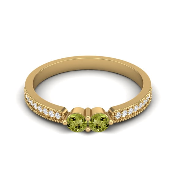 Mooneye 3mm Round Peridot 925 Sterling Silver Gold Vermeil Two Stone Mother's Day Gift Ring