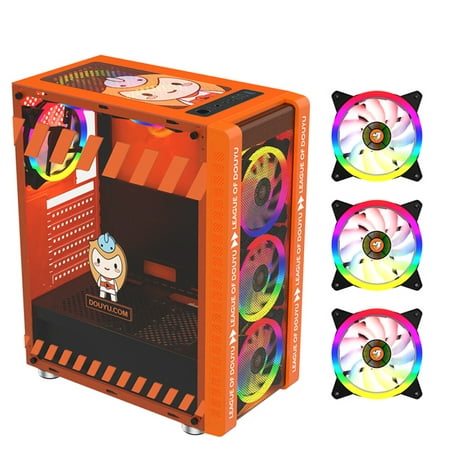GoolRC 330-9 ATX Mid-Tower Computer Gaming Case, Supports ATX MICROE ATX Motherboard, RGB ,240mm Water Cooler , Game Chassis Case Pink/Orange