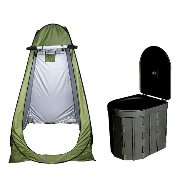 Cubeta Inodoro portátil para acampar Práctico inodoro plegable montado en el automóvil con carpa para viajes Adultos Niños y ancianos Orinal portátil A prueba de olores y antideslizante