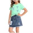 thumbnail image 2 of Ensemble Jupe en Denim à Col Rond et Manches Mi-Longues pour Filles, Tenue Décontractée 2 Pcs avec Taille Élastique, 2 of 6