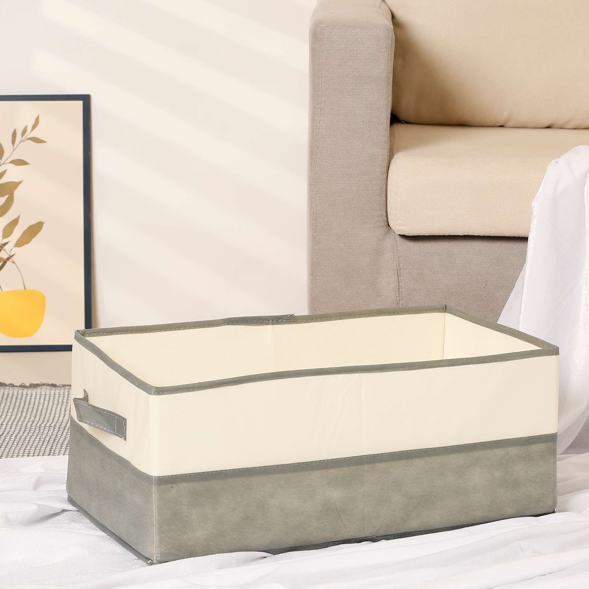 Unique Bargains Fabric Storage Cube Storage Bin Storage Basket Grey 17.8*12*9in